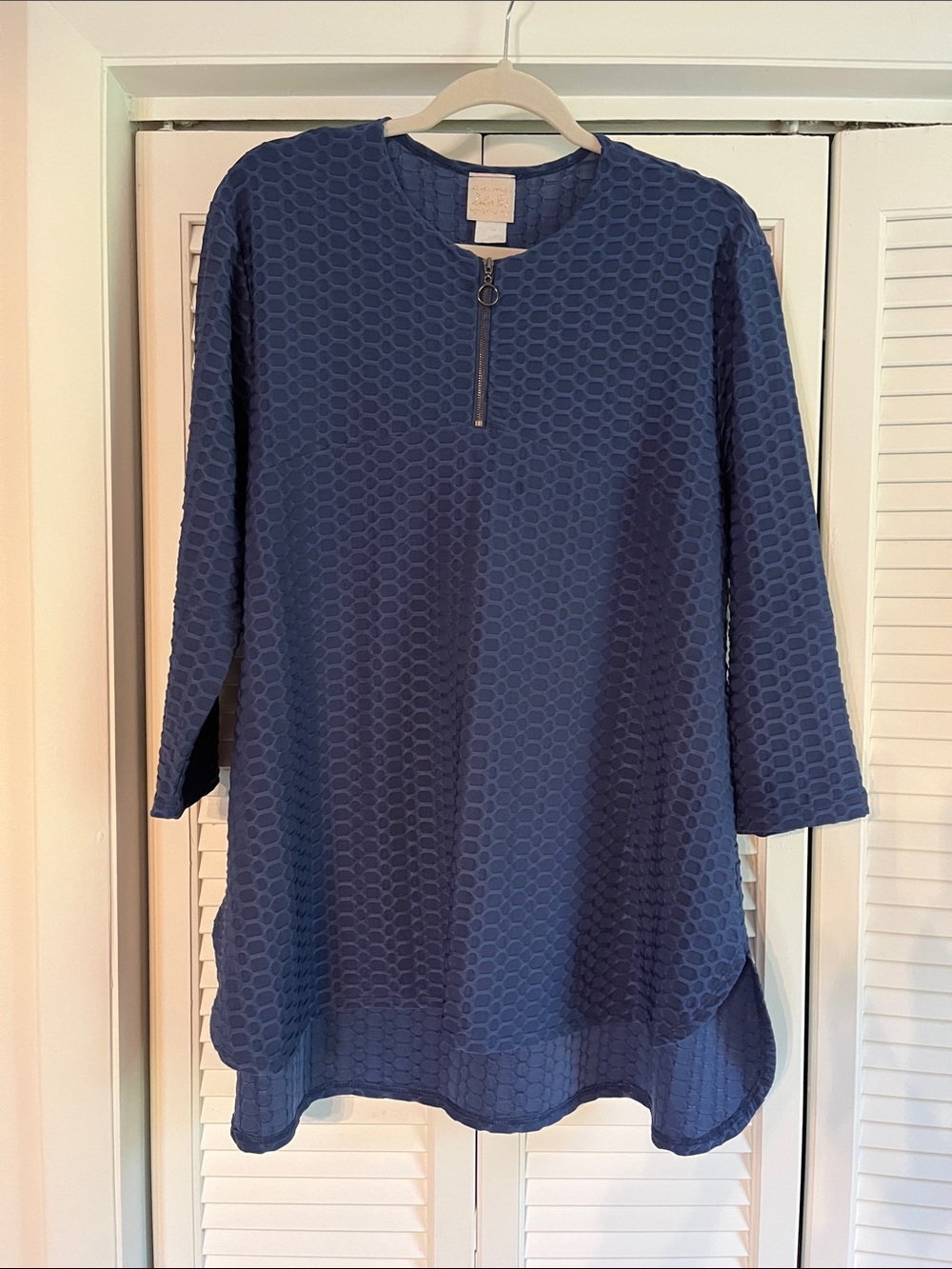 Textured Navy Zip-Front Tunic by